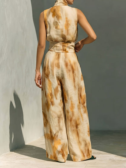 Women's Two-Piece Outfit Set - Graphic Print – Blue Brown detail view