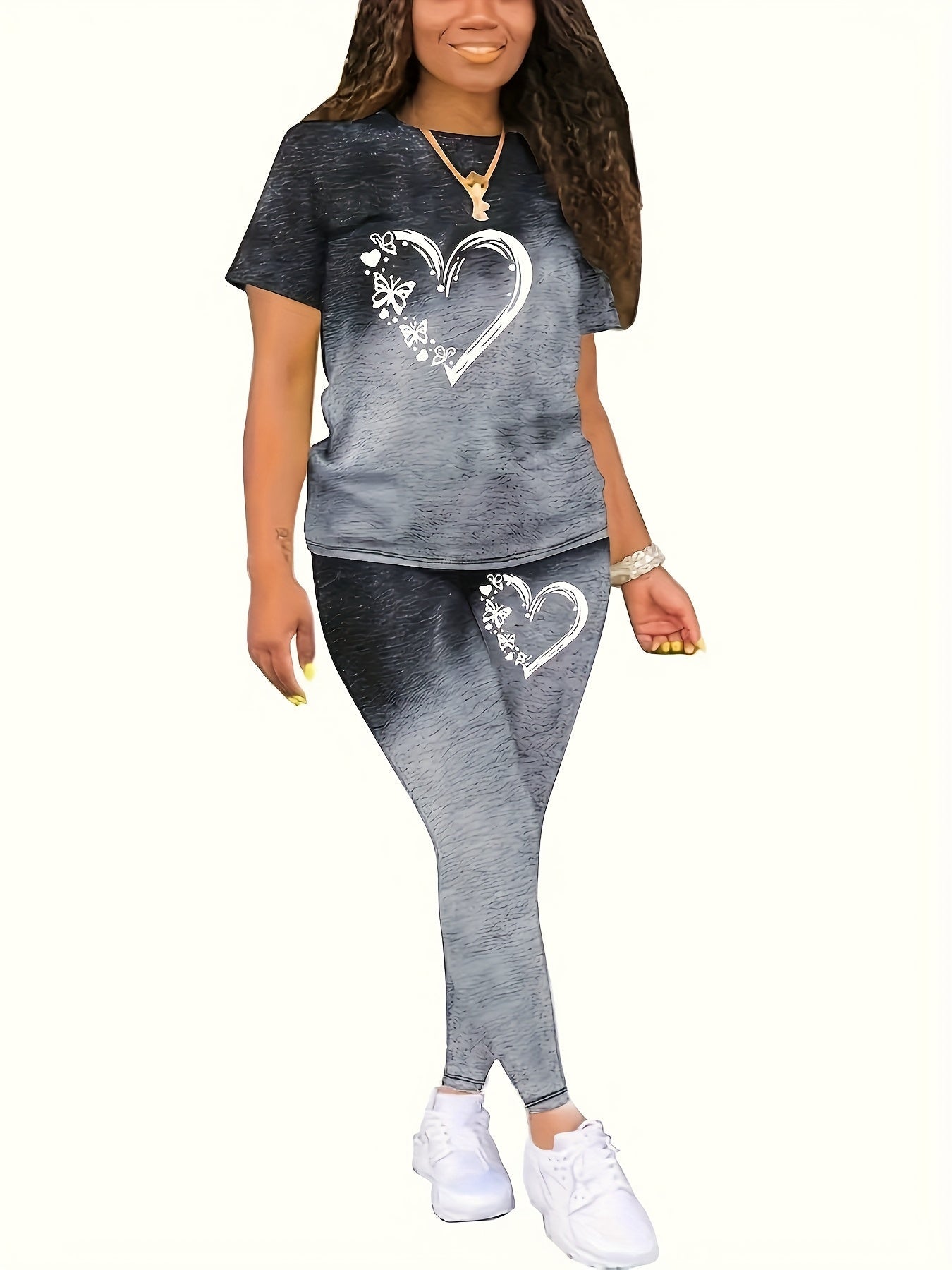 Women's Two-Piece Outfit Set - Graphic Print – Deep Grey detail view
