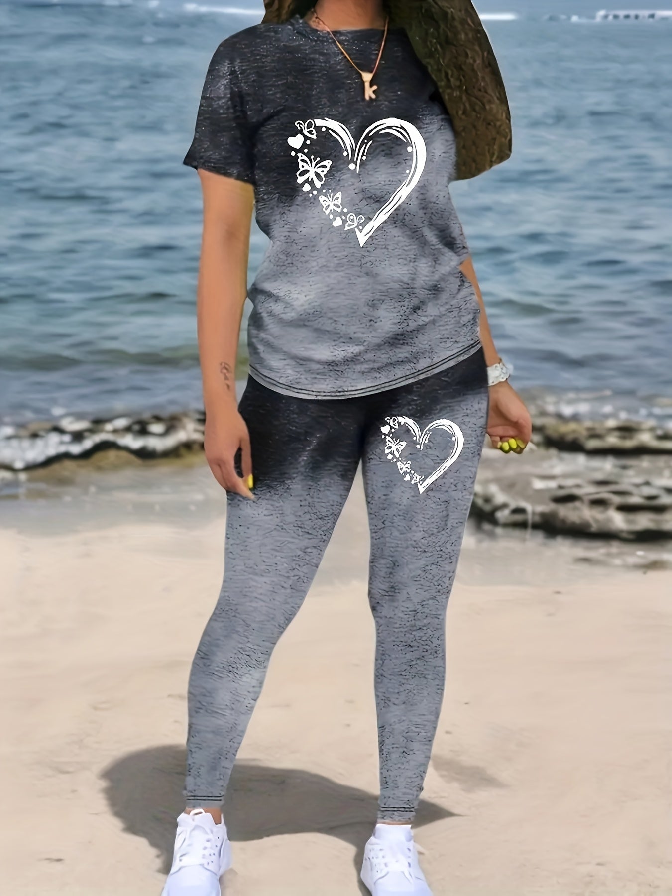 Women's Two-Piece Outfit Set - Graphic Print – Deep Grey detail view