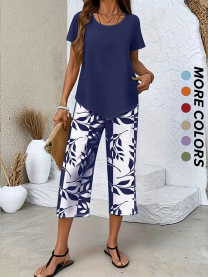 Women's Two-Piece Outfit Set - Graphic Print – Navy Color – Navy option – view 2