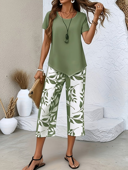Women's Two-Piece Outfit Set - Graphic Print – Navy Color / Violet detail view