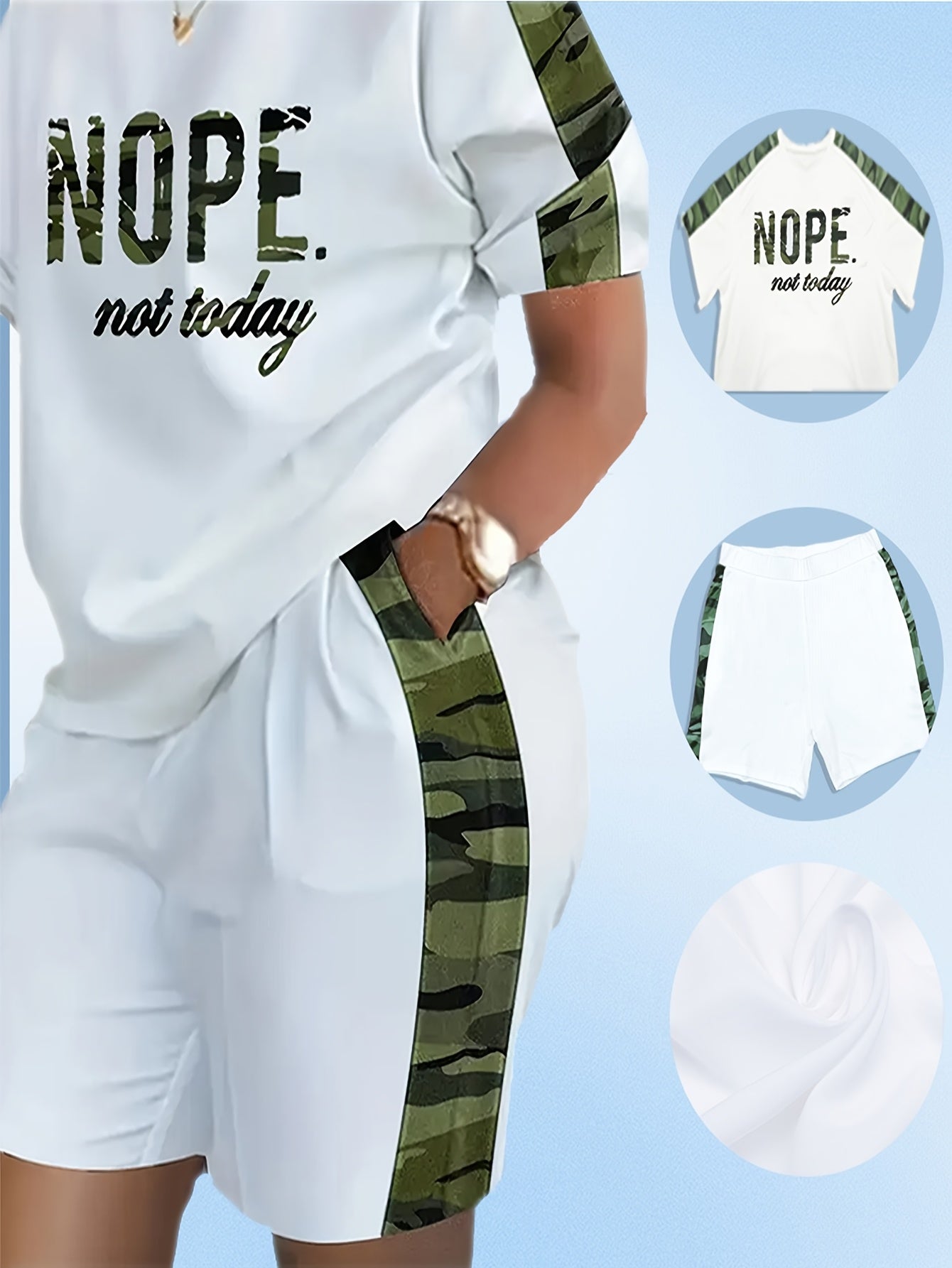 Women's Two-Piece Outfit Set - Graphic Print – Sizes 0XL–5XL – White option – main product image