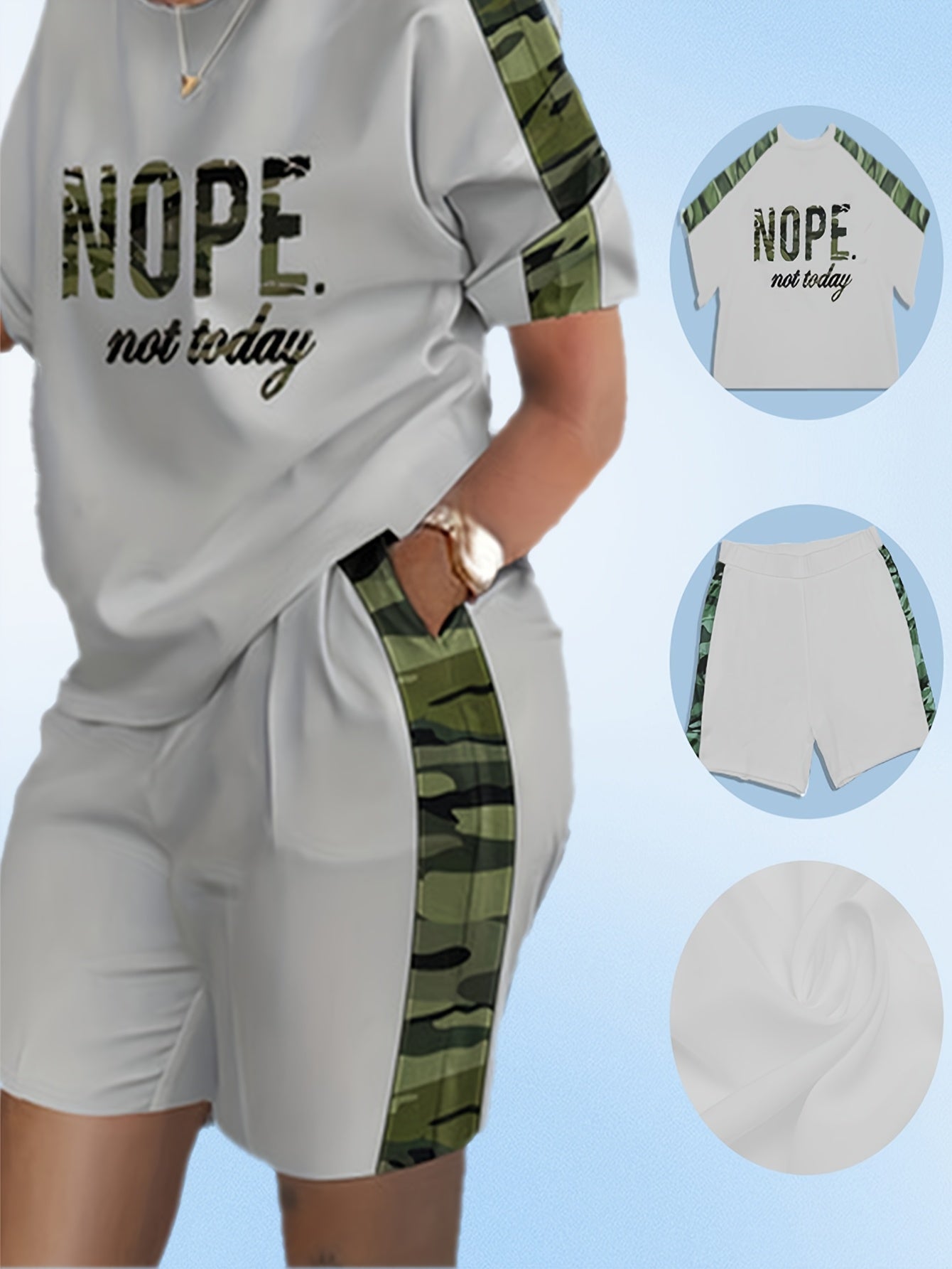 Women's Two-Piece Outfit Set - Graphic Print – Sizes 0XL–5XL – White option – view 4