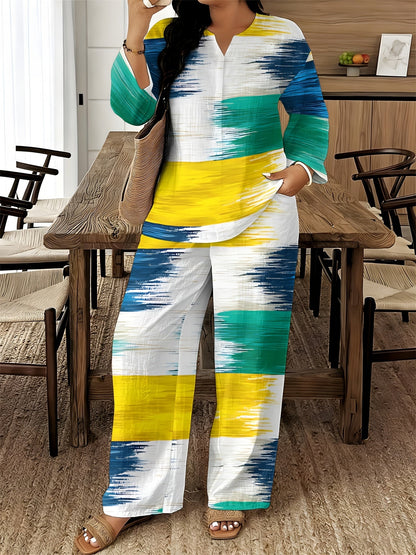 Women's Two-Piece Outfit Set - Graphic V-Neck – 14-Color Selection – view 2