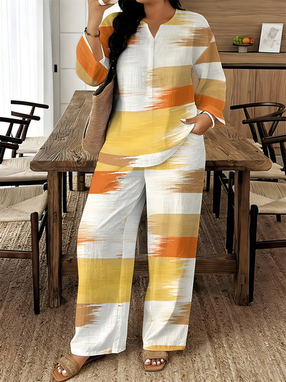Women's Two-Piece Outfit Set - Graphic V-Neck – 14-Color Selection – view 3