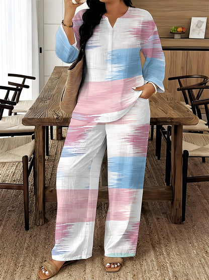 Women's Two-Piece Outfit Set - Graphic V-Neck – 14-Color Selection – view 5