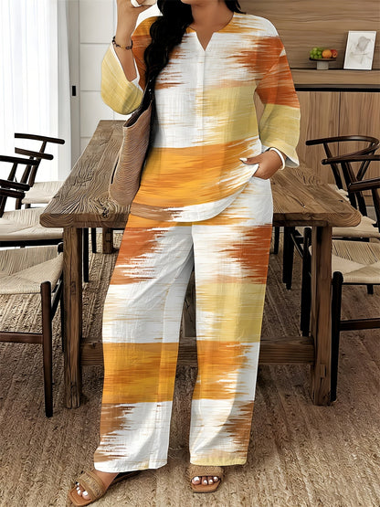 Women's Two-Piece Outfit Set - Graphic V-Neck – 14-Color Selection – view 7