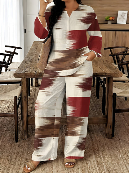 Women's Two-Piece Outfit Set - Graphic V-Neck – 14-Color Selection – view 9