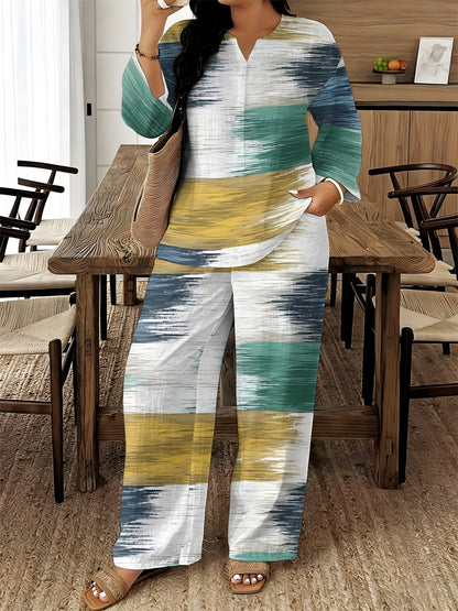 Women's Two-Piece Outfit Set - Graphic V-Neck – 14-Color Selection – view 10