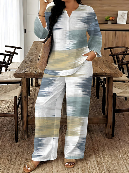 Women's Two-Piece Outfit Set - Graphic V-Neck – 14-Color Selection – view 15