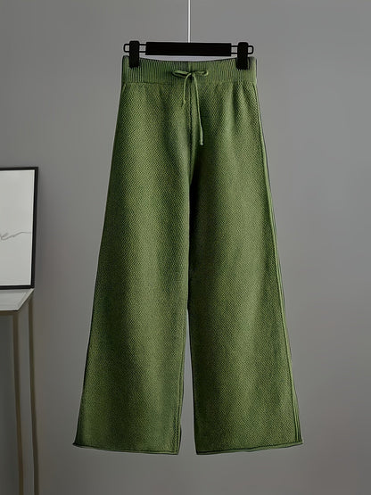 Women's Two-Piece Outfit Set - Long Sleeve Wide-Leg – Green Colorway 48805 detail view