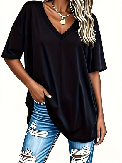 Women's Two-Piece Outfit Set - Short Sleeve – Black+White Polyester V-Neck – view 5