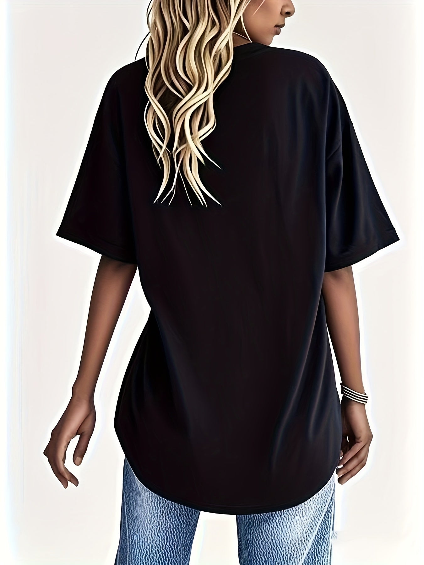 Women's Two-Piece Outfit Set - Short Sleeve – Black+White Polyester V-Neck – view 11