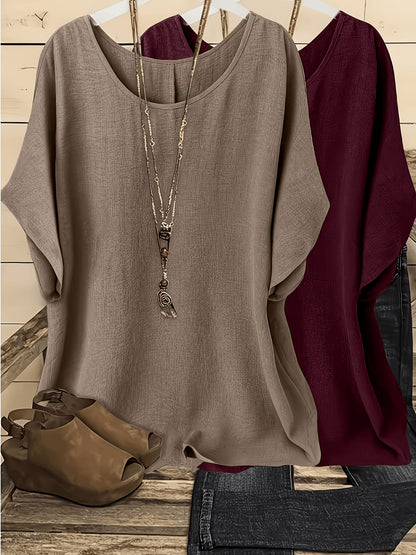 Women's Two-Piece Outfit Set - Short Sleeve – Brown & Wine Red / Brown & Gray detail view