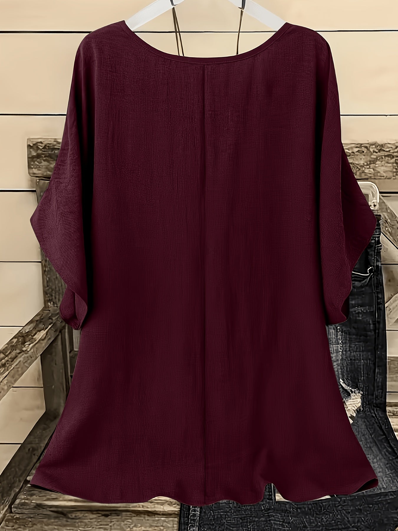 Women's Two-Piece Outfit Set - Short Sleeve – Brown & Wine Red / Brown & Gray detail view