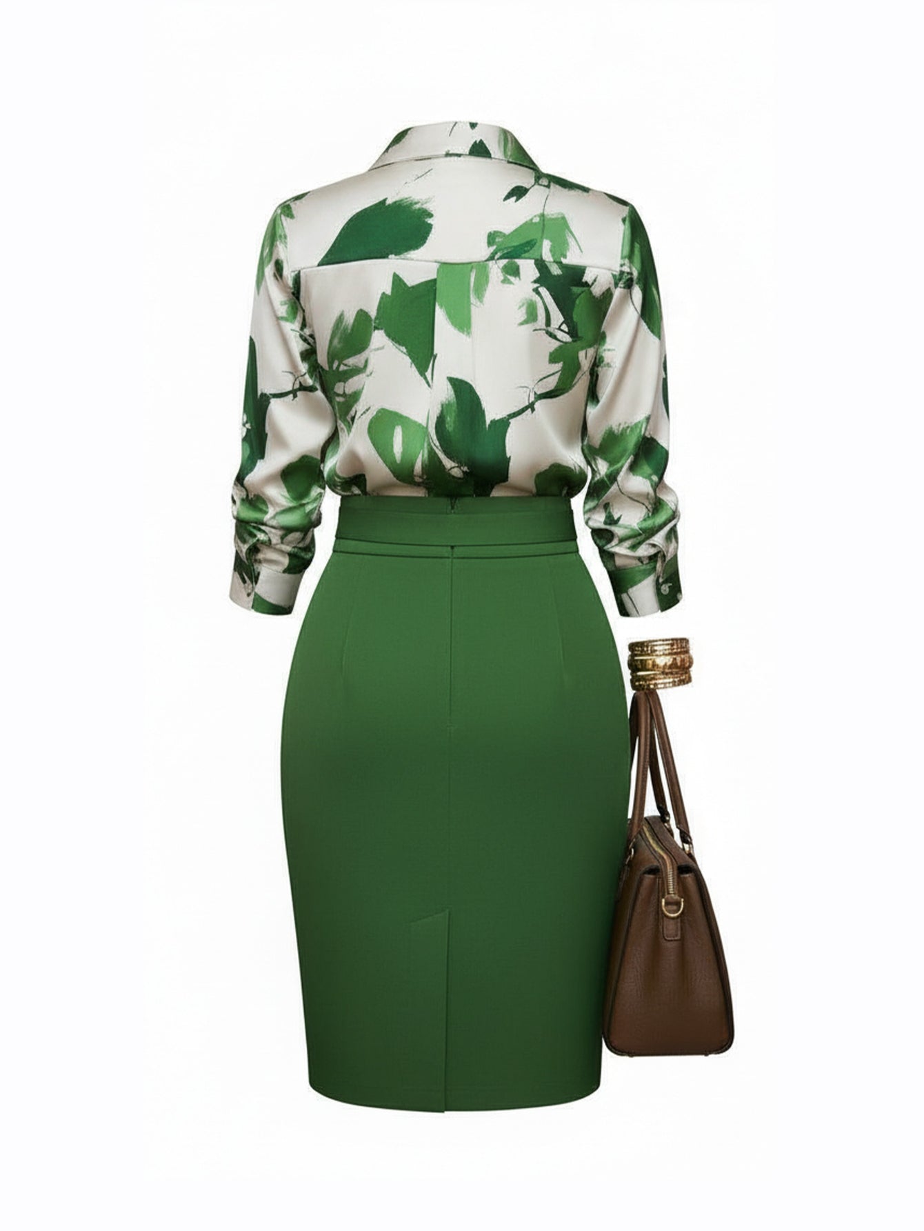 Women's Two-Piece Outfit Set - Short Sleeve – Dark Green detail view