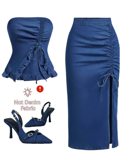Women's Two-Piece Outfit Set - Short Sleeve – Deep Blue detail view