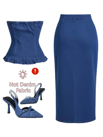 Women's Two-Piece Outfit Set - Short Sleeve – Deep Blue detail view