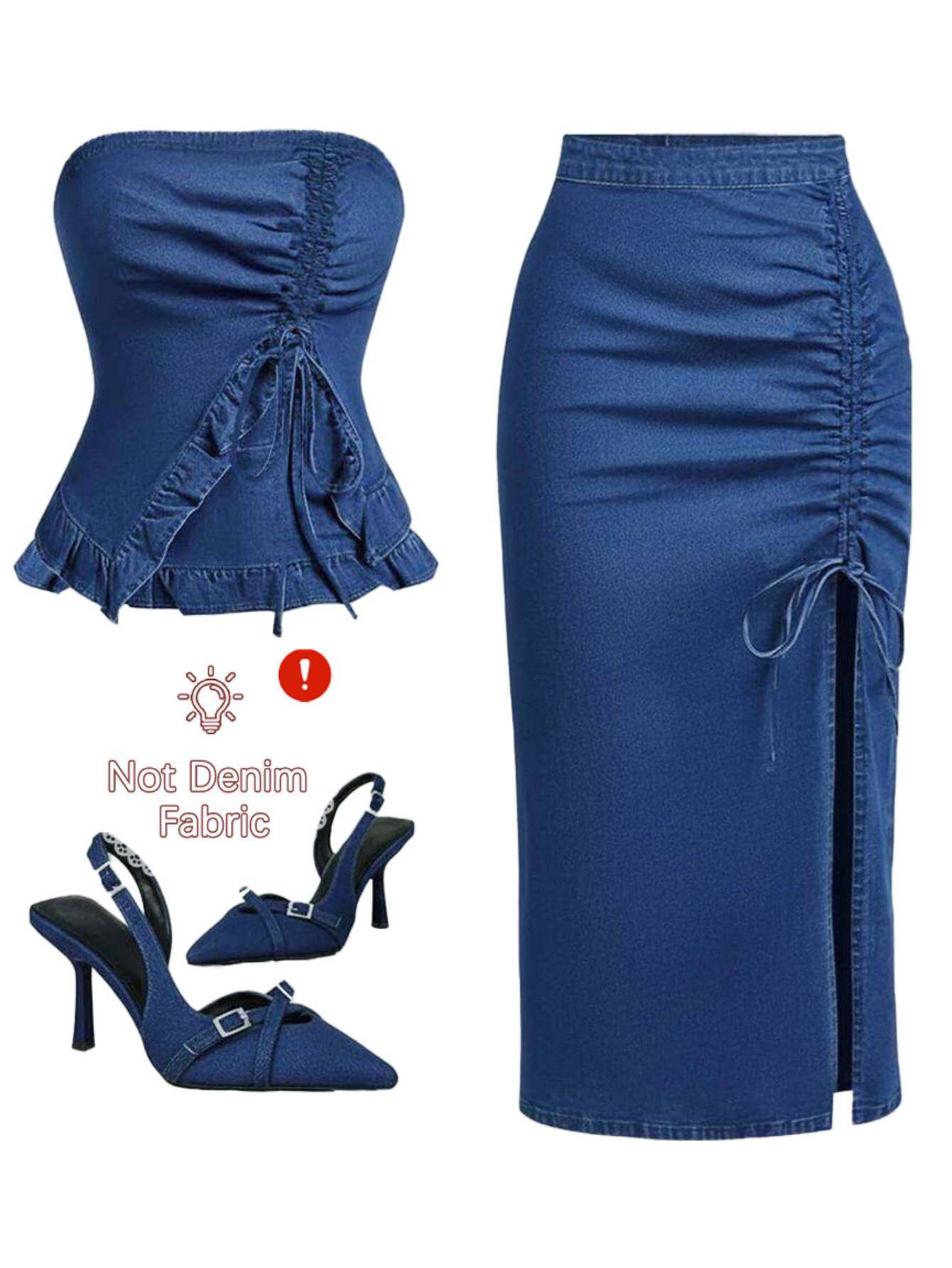 Women's Two-Piece Outfit Set - Short Sleeve – Deep Blue – Blue option – main product image