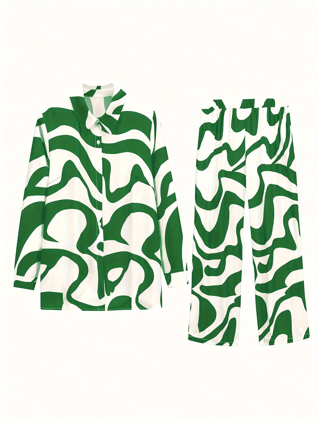 Women's Two-Piece Outfit Set - Short Sleeve – Green detail view