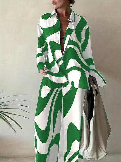 Women's Two-Piece Outfit Set - Short Sleeve – Green detail view