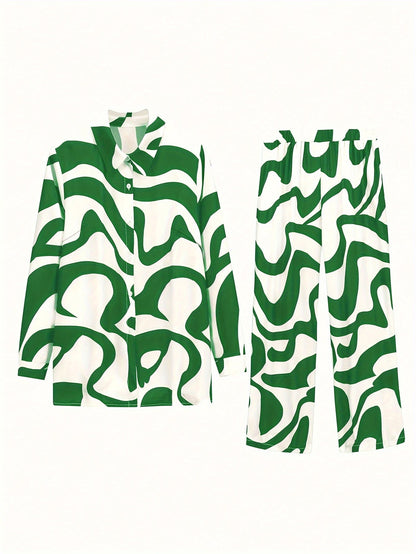 Women's Two-Piece Outfit Set - Short Sleeve – Green detail view