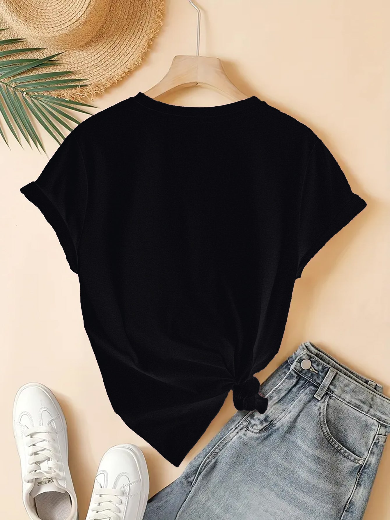 Women's Two-Piece Outfit Set - Short Sleeve – White / Black detail view
