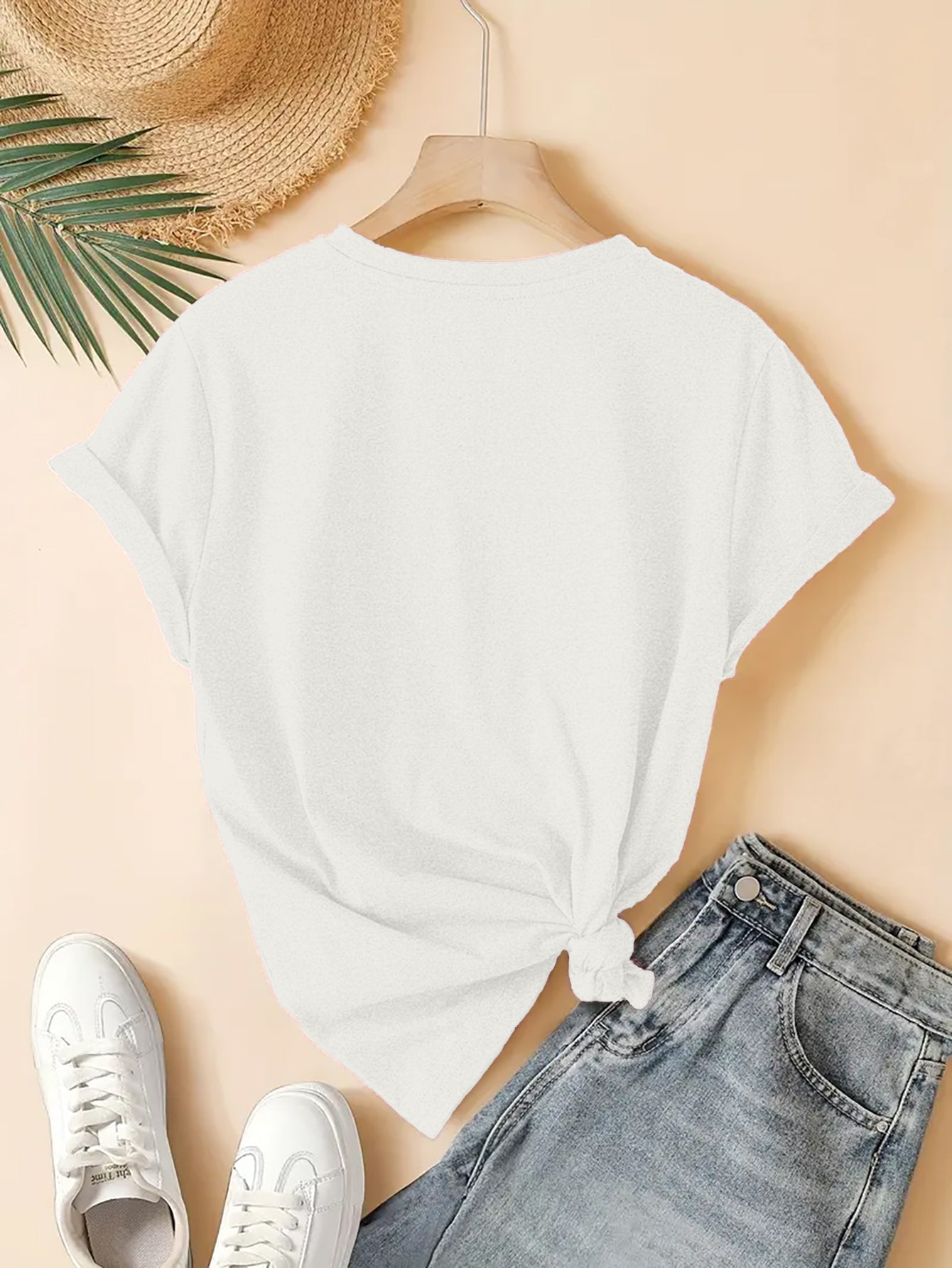 Women's Two-Piece Outfit Set - Short Sleeve – White / Black detail view