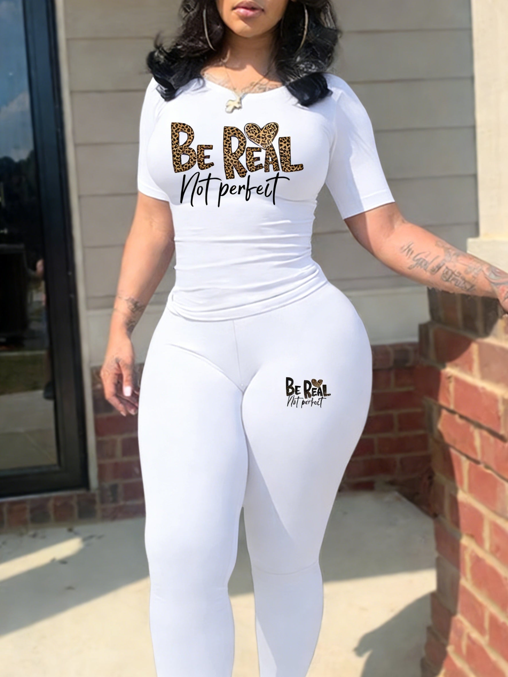 Women's Two-Piece Outfit Set - Short Sleeve – White / Black – White option – view 2