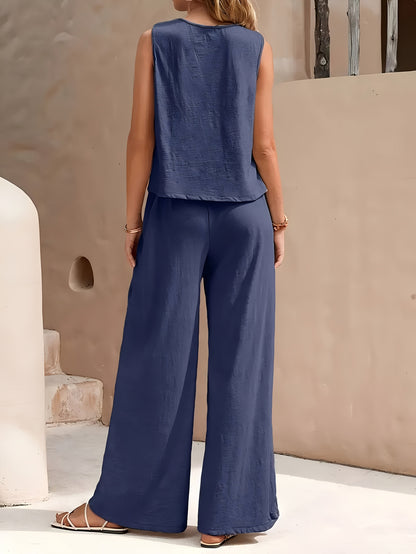 Women's Two-Piece Outfit Set - Wide-Leg – Sea Blue / Black detail view