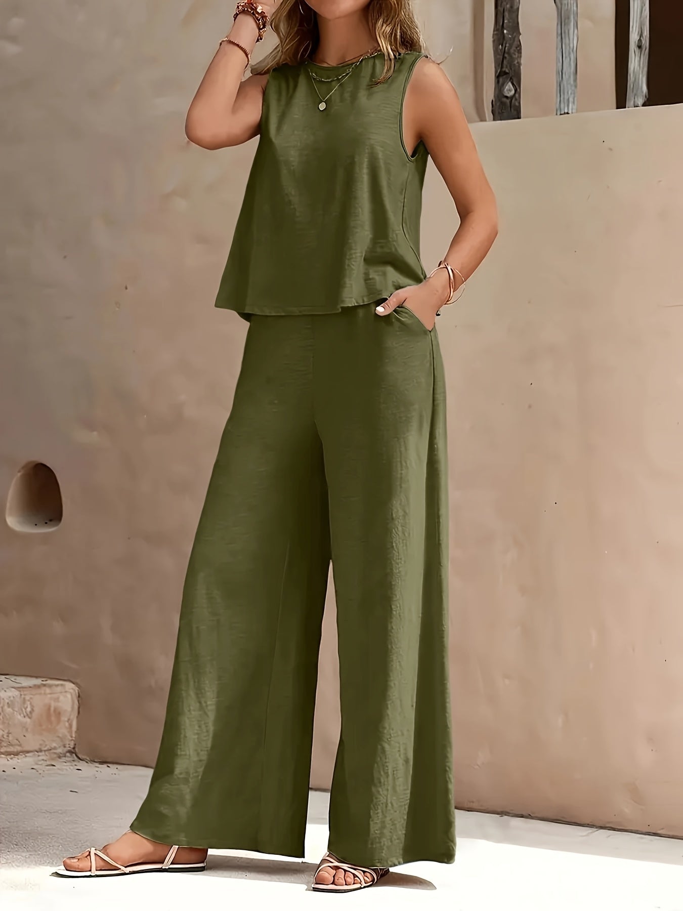 Women's Two-Piece Outfit Set - Wide-Leg – Sea Blue / Black detail view