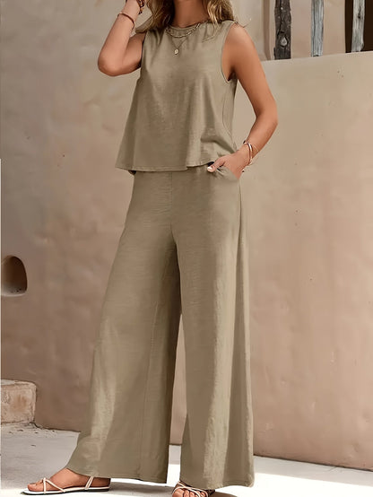 Women's Two-Piece Outfit Set - Wide-Leg – Sea Blue / Black detail view