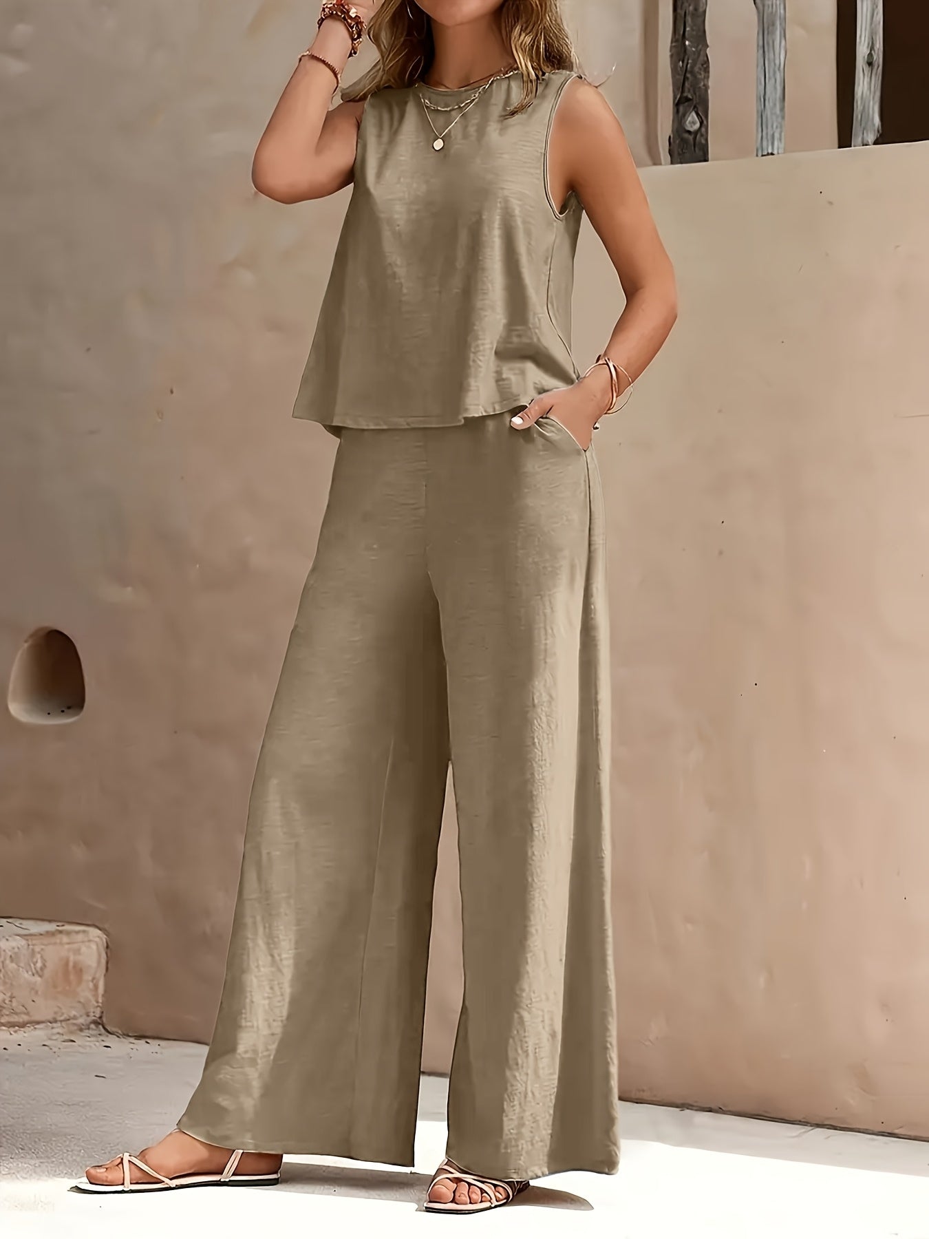 Women's Two-Piece Outfit Set - Wide-Leg – Sea Blue / Black – Blue option – view 6