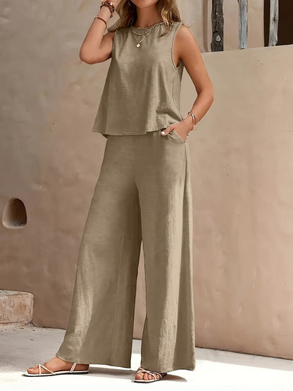 Women's Two-Piece Outfit Set - Wide-Leg – Sea Blue / Black – Blue option – view 6