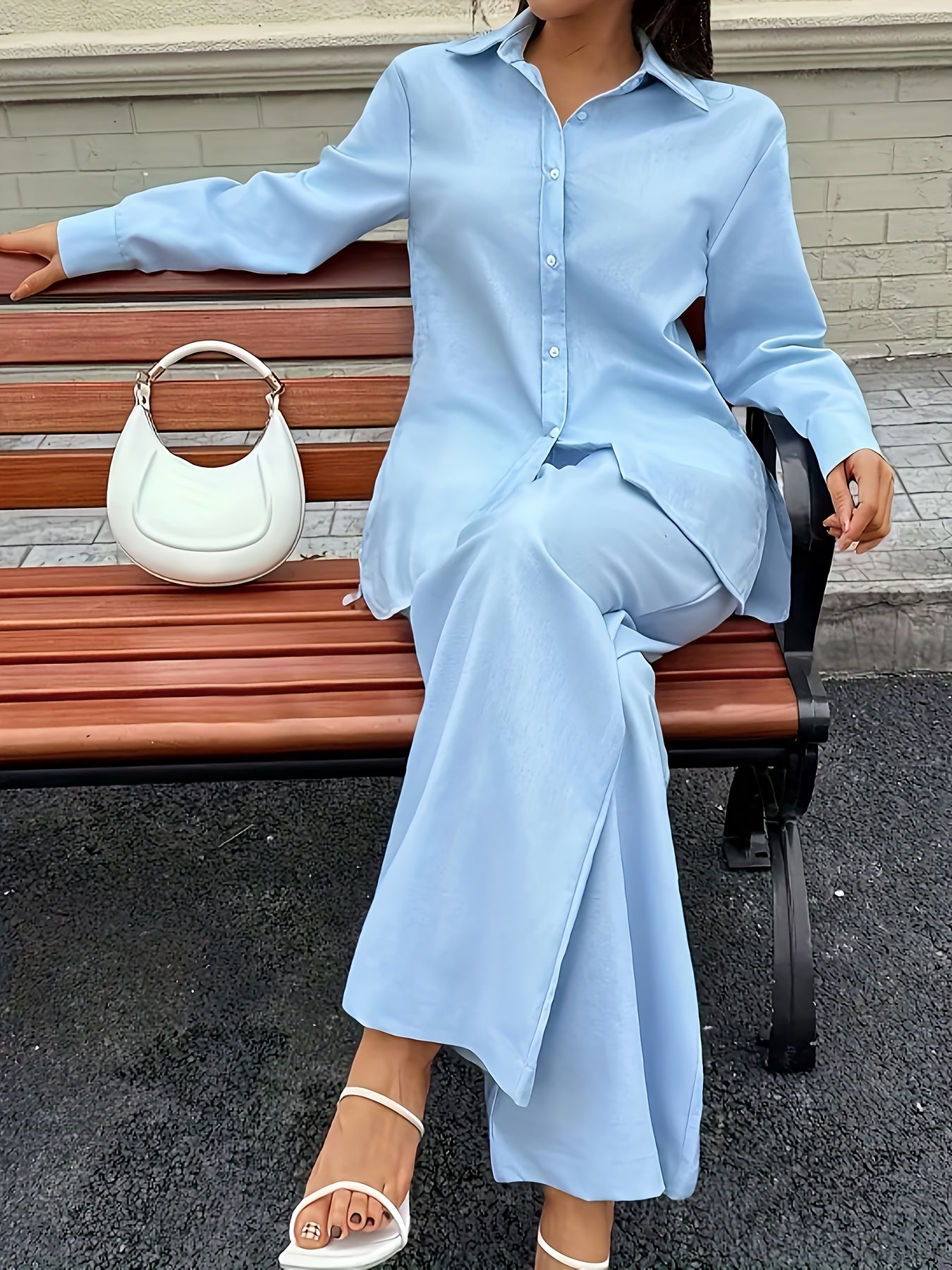 Women's Two-Piece Pants Set - Button Detail Casual Matching Look detail view