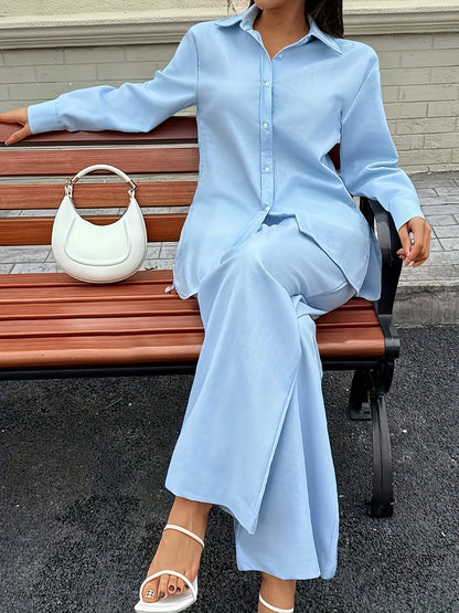 Women's Two-Piece Pants Set - Button Detail Casual Matching Look detail view