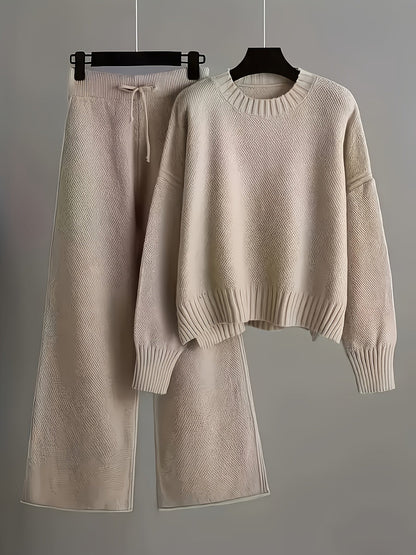 Women's Two-Piece Pants Set - Casual Knit Style 68 – Khaki option – view 2
