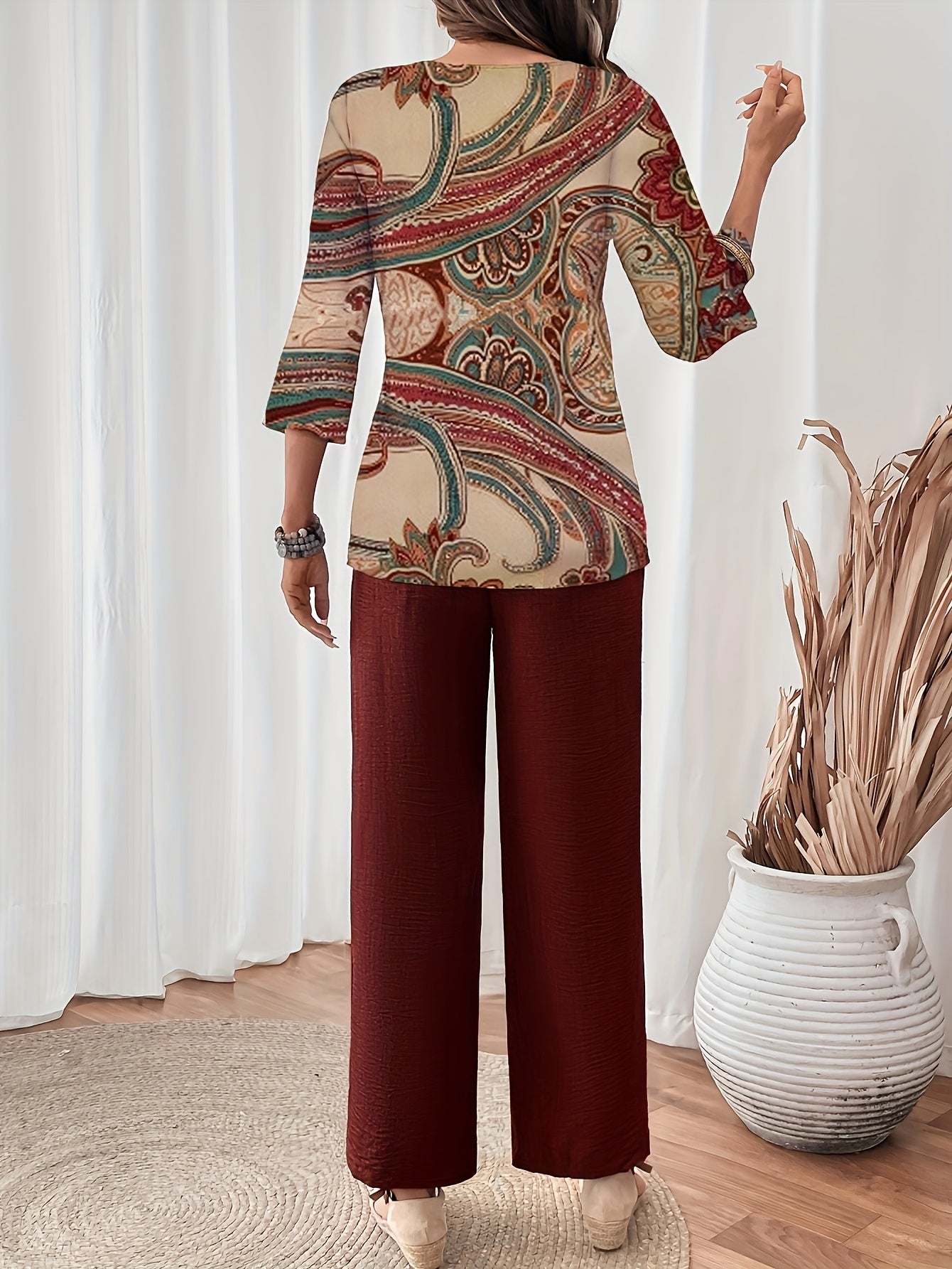 Women's Two-Piece Pants Set - Casual Printed Style 32 detail view