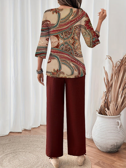 Women's Two-Piece Pants Set - Casual Printed Style 32 detail view