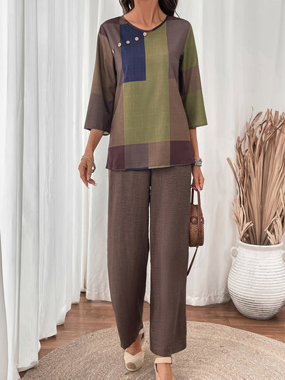 Women's Two-Piece Pants Set - Casual Printed Style 32 detail view