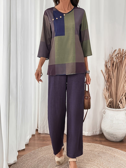 Women's Two-Piece Pants Set - Casual Printed Style 32 detail view