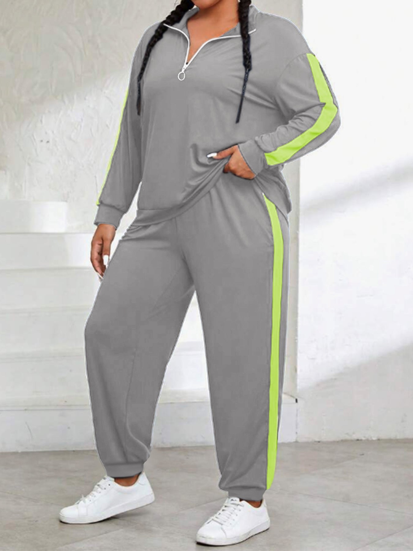 Women's Two-Piece Pants Set - Color Block – 6-Color Selection – Green option – view 3