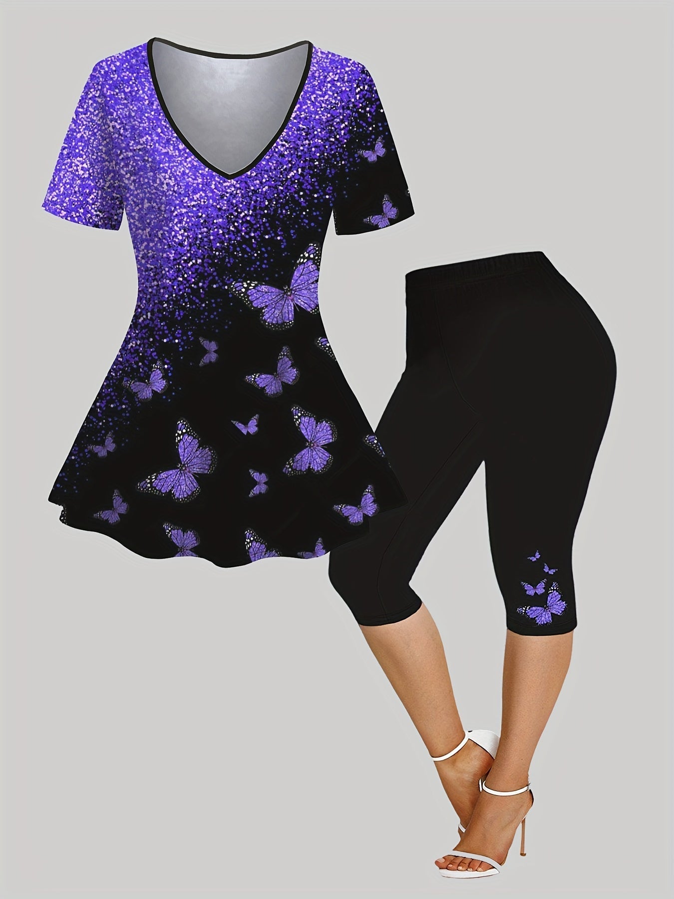Women's Two-Piece Pants Set - Color Block Casual Matching Outfit – Black detail view