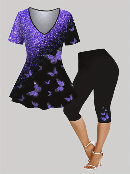Women's Two-Piece Pants Set - Color Block Casual Matching Outfit – Black detail view