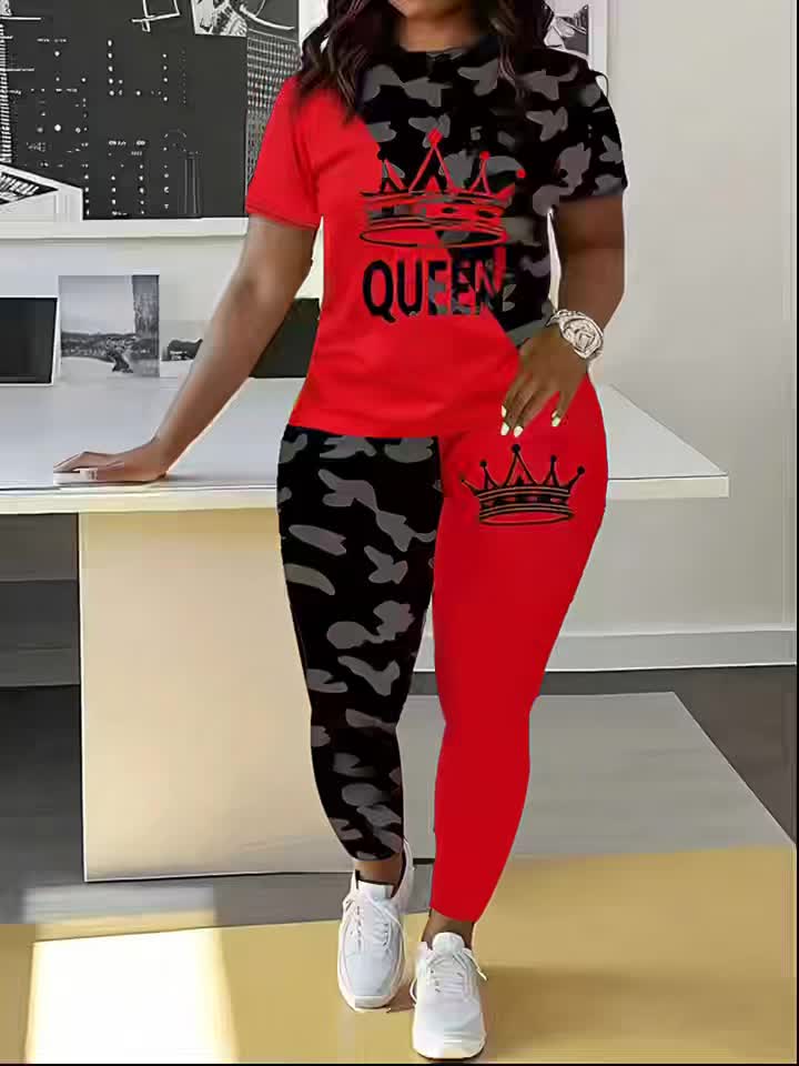 Women's Two-Piece Pants Set - Color Block Casual Matching Outfit – Sizes S–XXL detail view