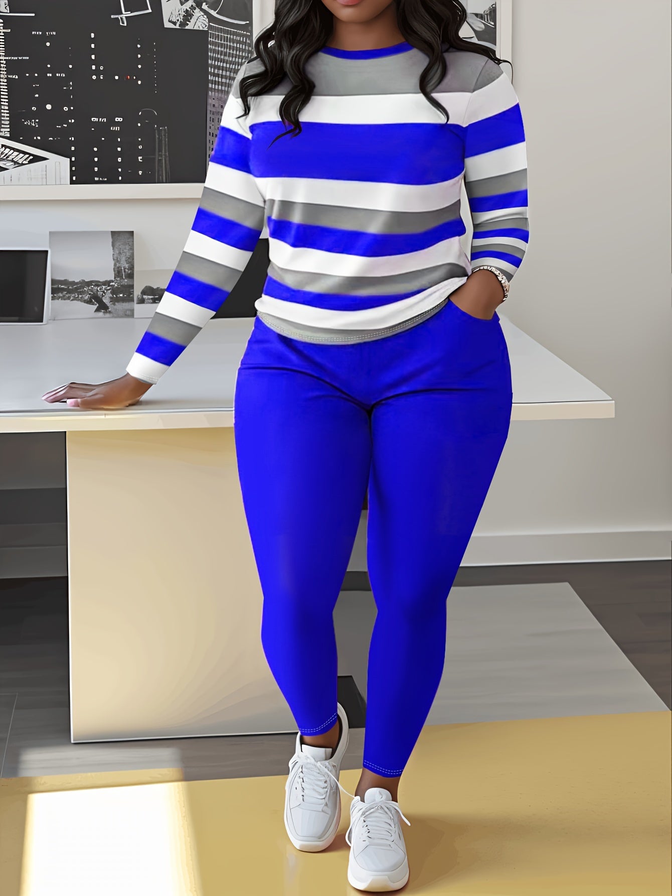 Women's Two-Piece Pants Set - Color Block – Sizes 0XL–2XL detail view