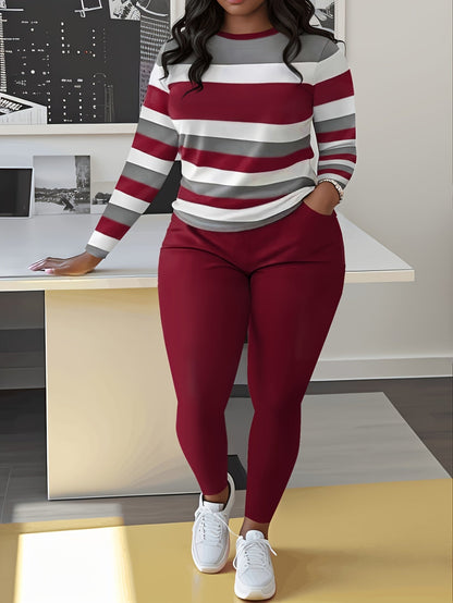 Women's Two-Piece Pants Set - Color Block – Sizes 0XL–2XL detail view