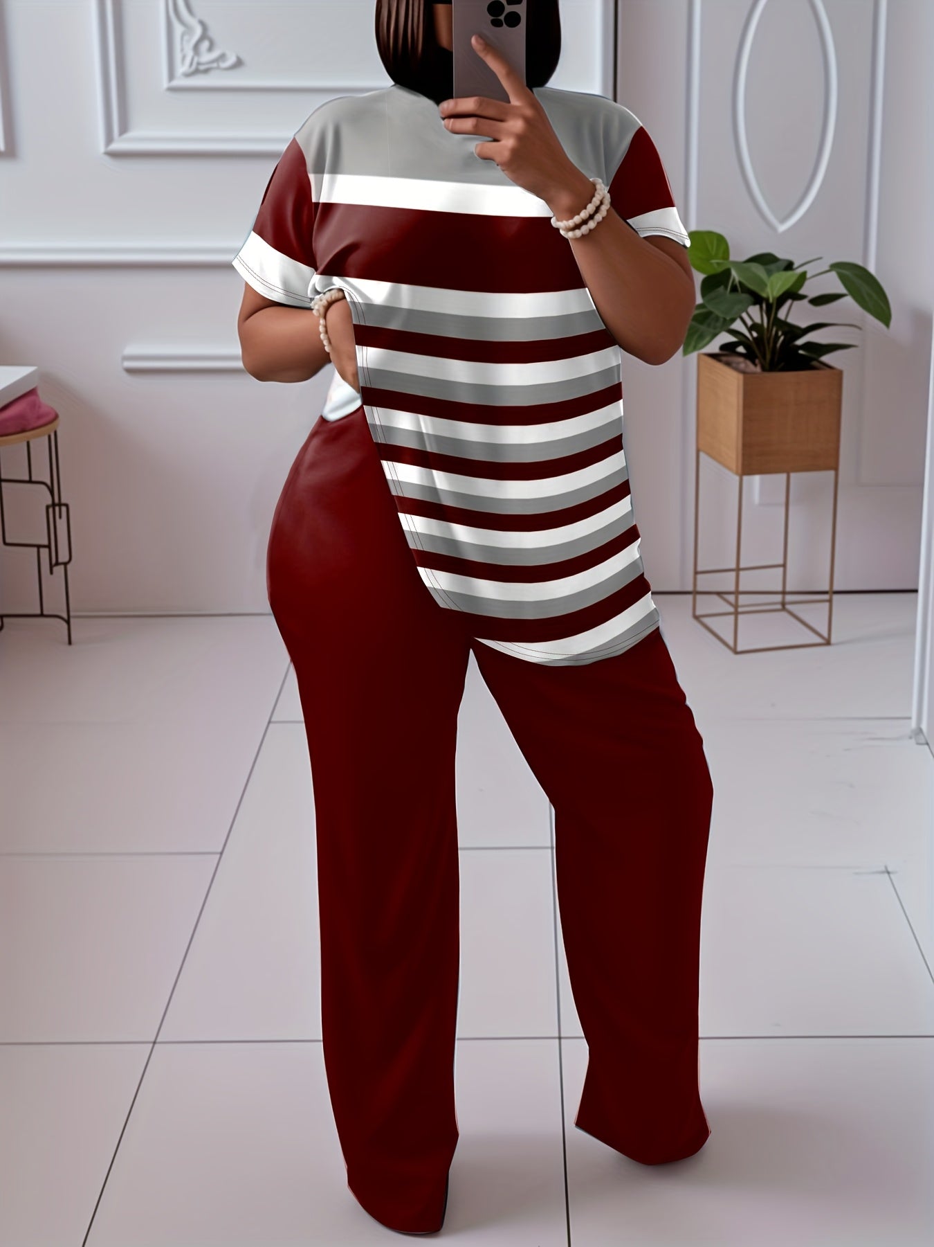 Women's Two-Piece Pants Set - Color Block – Sky Blue – main product image
