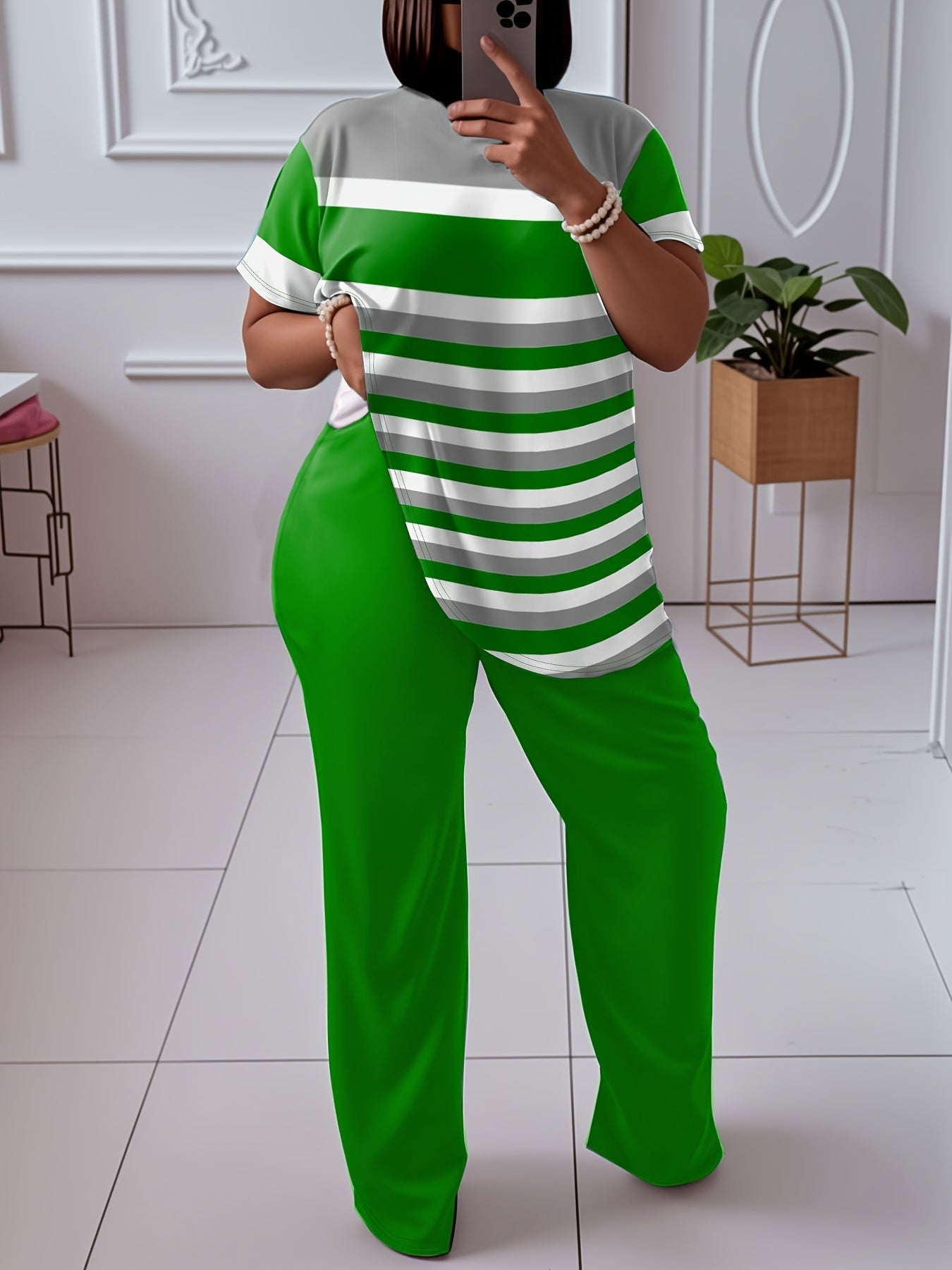 Women's Two-Piece Pants Set - Color Block – Sky Blue detail view