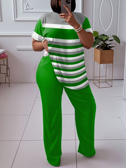 Women's Two-Piece Pants Set - Color Block – Sky Blue detail view